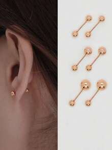 GAGAFEEL 1 par de pendientes de plata de ley 925 vintage minimalistas con cuentas pequeñas en color oro rosa, adecuados para uso diario de hombres y mujeres, un regalo de joyería de moda - Oro rosa - Ver 3