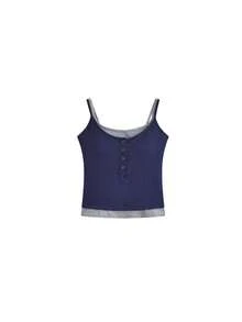 Layered Contrast Color Camisole With Padded Bust, American Style 2 In 1 Cropped Backless Top Casual Summer - Navy Blue - View 6