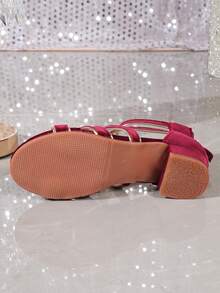 1 Pair Girls' Fashion High Heel Sandals, Suitable For Summer - Red - View 3
