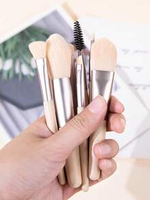 SEPROFE 8支迷你化妆刷套装，优质木柄，超柔软刷毛，包含腮红刷、粉底刷、眼影刷、眉刷、睫毛刷、唇刷，便携式旅行化妆工具 - 杏色 - 查看 3