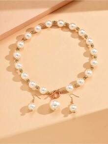 Faux Pearl Decor Necklace And Drop Earrings - white - View 2
