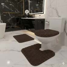 3-Piece Fluffy Fluffy Furry Bathroom Set - Rust Brown - View 2