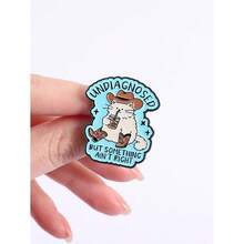 1 Pc Mood Self-Acceptance Theme Enamel Pin "UNDIAGNOSED BUT SOMETHING AIN'T RIGHT" Light Humor Quote Cowboy Hat Boots Cute Cat Drink Design Brooch For Clothing Backpack Ideal For Emotional Self-Acceptance And Cute Humor Style Lovers - 彩色 - 查看 5