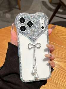 镶钻蝴蝶结吊坠 17 ProMax 手机壳，奢华闪亮宝石手机套，适用于 16/15 Pro、14 Pro、13 Pro、12、11，软壳 - 無色 - 查看 1