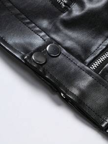 男士哥特式PU皮革拉链长袖夹克 - 黑色 - 查看 7