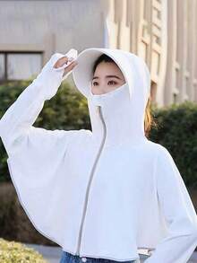 1pc Ice Silk Hooded Sunscreen Jacket, Women's New Summer Riding Sunscreen Hooded Breathable Sunscreen Shawl, Driving Sun Protection Clothing, Beach Essentials, Beach Accessories, Beach Hat - Multicolor - View 2