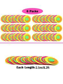 6pcs - 49ft UV Reactive Polka Dot Paper Neon Decorative Ribbon, UV Reactive Black Light Party Decor, Glow Party Supplies, Suitable For Wedding Birthday Decoration - Multicolor - View 3