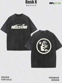 1 PcsMen's Pattern Washed T-Shirt - Double Sided Printing, 100% Cotton, Short Sleeved, Summer Casual T-Shirt, Black With White Star Design, Loose Fit, Machine Washable, Daily T-Shirt |     Loose Fit Shirt |     100% Cotton T-Shirt, Cotton T-Shirt210g 100% Cotton,The Patterns Are All Printed. Unisex.Summer Outfits For Women - màu đen - Xem 1