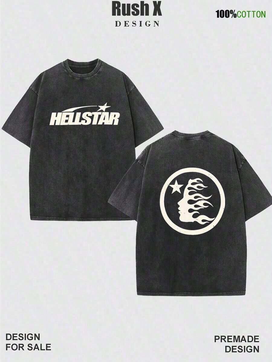 1 PcsMen's Pattern Washed T-Shirt - Double Sided Printing, 100% Cotton, Short Sleeved, Summer Casual T-Shirt, Black With White Star Design, Loose Fit, Machine Washable, Daily T-Shirt |     Loose Fit Shirt |     100% Cotton T-Shirt, Cotton T-Shirt210g 100% Cotton,The Patterns Are All Printed. Unisex.Summer Outfits For Women - màu đen - Xem 1