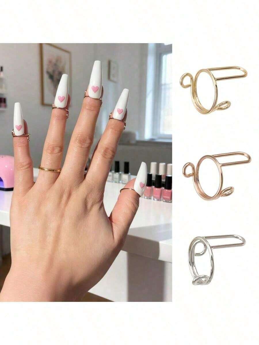 5 miếng dán móng tay hình nhẫn kim loại có thể tháo rời, có thể gắn trực tiếp vào nhẫn, kích thước điều chỉnh được, phụ kiện trang trí móng tay. - Nhiều màu - Xem 1