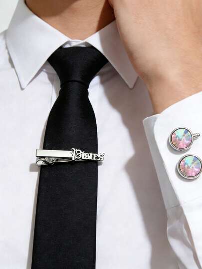 1 pieza/3 piezas Clip de corbata de decoración de traje de hombre, clip de corbata de acero inoxidable con signo del zodíaco, regalo personalizado para padrino de boda, gemelos con piedras preciosas de Sagitario/Piscis/Libra, adecuado para boda, cumpleaños, fiesta temática