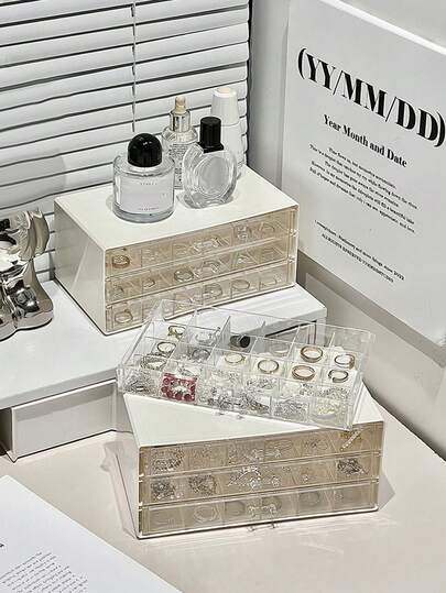 透明多层首饰收纳盒，大容量防尘塑料收纳盒，适用于戒指、耳环、项链和梳妆台。