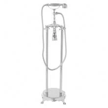 Sweetmile Freestanding Bathtub Faucet Floor Mount Tub Filler With Double Cross Knobs Spout High Flow Floor Standing Bathtub Shower Trumpet Shape Handheld Spray Brushed Nickel - Silver - View 6