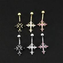 1 chiếc khuyên rốn hình thánh giá đính đá Zirconia thời trang, kiểu dáng gợi cảm và dễ thương dành cho phụ nữ mùa hè. - Nhiều màu - Xem 1