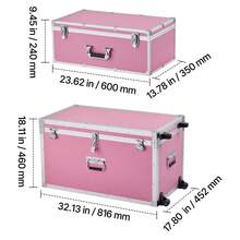 Metal Storage Trunk, Set Of 2, Wooden Suitcase Storage Boxes With Padlocks, Large Trunk Includes Casters & 3 Metal Handles, Decorative Store Chest With Lids For Travel, Apartment, Dorm, Pink - màu hồng, cao 15-18 inch. - Xem 11