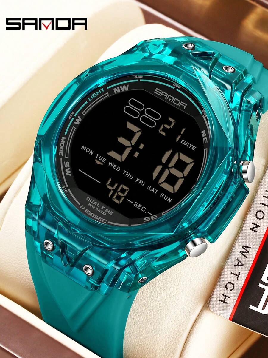 SANDA 6289 Men's Electronic Waterproof Watches Multi FunctionalSports LED Luminous Alarm Clock Men Timer DigitalWrist Watch - Blue - View 1