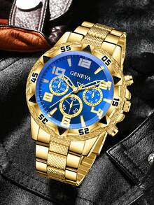 2pcs/Set Men's Quartz Watch Set, Refined Gold & Silver Design, Stainless Steel Strap, Durable & Fashionable, Suitable For Business, Casual, Holiday And Formal Occasions, Great Gift For Father's Day Or Valentine's Day - Gold - View 2