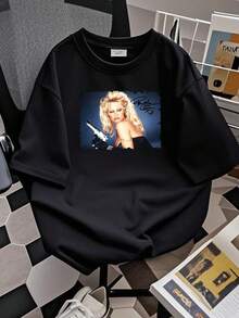 T-shirt femme imprimé avec la signature de Pamela Anderson, tailles S à 5XL, réf. WS2632, manches longues ou courtes - Noir - Voir 2