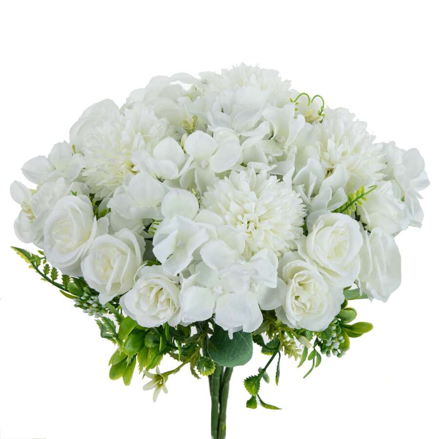 1件人造丝玫瑰菊花塑料植物新娘捧花,婚礼装饰DIY花环材料,新娘捧花装饰,婚车装饰,拱门装饰,家居,餐厅,卧室,花瓶装饰,生日派对装饰,新年,情人节,毕业礼物,春季装饰 - 白色 - 查看 1