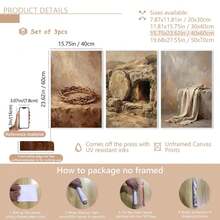 3件套基督教壁画套装“从受难到复活”。复活节礼物。基督教数字海报，适用于家居装饰、房间装饰、卧室装饰、客厅装饰、浴室装饰、墙面装饰。可选配带框壁画。 - A - 查看 17