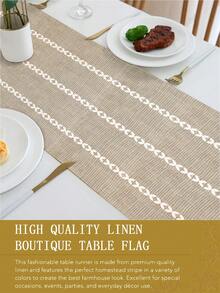 1pc Bohemian Style Woven Striped Linen Tablecloth, Available In Multiple Sizes, Suitable For Family Dining, Kitchen Decor, Home Decor, Outdoor Party And Restaurant Decoration, Textured Linen Appearance - Multicolor - View 9