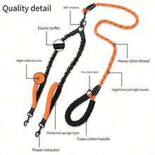 BVEOYPET 2pcs/Set Correa Doble 2-En-1 Sin Enredos Con Resorte Amortiguador De Impactos Y Mango Acolchado, Adecuada Para Caminar Y Correr Con 2 Perros - Multicolor - Ver 6