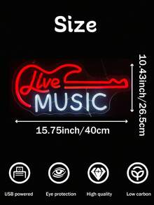 1 pieza Letrero de neón LED con nota musical, interruptor de brillo regulable, alimentado por USB, ideal para festival de música, bar, fiesta, cumpleaños, discoteca, habitación, dormitorio, cueva de hombre, decoración de música en vivo, regalo perfecto para cumpleaños y festivales - luz policromática - Ver 13