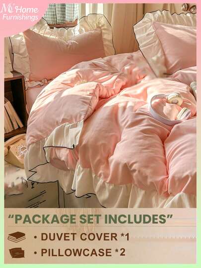 2/3pcs Light Pink Craft Kids Bedding Set, 1 Duvet Cover 2 Pillowcases, Soft & Comfortable Home Textile, Soft & Skin-Friendly, Multiple Colors Available, Suitable For Boys/Girls Dorm, Minimalist & Fashionable Home Decor, Soft & Comfortable Bedroom Bedding Set, Fashionable Set, Machine Washable, No Filling