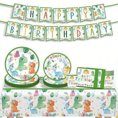 Cartoon Dinosaur Themed Disposable Tableware Set 80/62/42 Pieces/Set, Themed Party Supplies, Disposable Party Plates, Including 7-Inch And 9-Inch Napkins, Paper Cups, Banners, Tablecloths, Suitable For 10/20 People, Themed Parties, Birthday Parties, Clubs, Birthday Decorations, Scene Decorations, Restaurant Decorations, Kitchens, Surprise Parties. Mysterious Gifts, Cartoons, Dinosaurs, Decorations, Restaurants, Disposable Plates