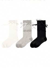 1 Đôi/3 Đôi Tất trang trí nơ phong cách Nhật Bản nhẹ - Phù hợp với mọi mùa, Y2k, ấm áp - Nhiều màu - Xem 2