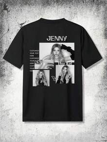 Men's Casual Loose Fit Round Neck T-Shirt - Add Your Own Image (Landscape Photo/Family Photo/Selfie/Pet Photo/Friend Photo/Couples Sports Black Summer - Black - View 2