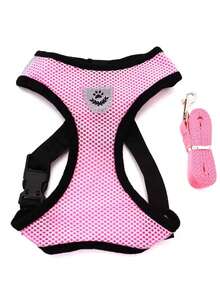 Bộ dây đeo và dây dắt cho mèo đi dạo, áo vest mềm mại có thể điều chỉnh, dễ điều khiển, thoáng khí, có sọc phản quang, màu đen. - Hồng - Xem 3