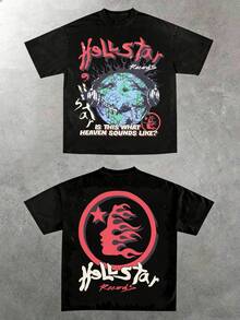 Hellstars Is This What Heaven Sounds Like? Earth Headphones Y2K T-Shirt Double Sided Printed (220g 100% Cotton T-Shirt), Summer Clothes, Men's Tops, Casual And Comfortable, Fashionable Graphic Tee, Unisex Style - màu đen - Xem 1