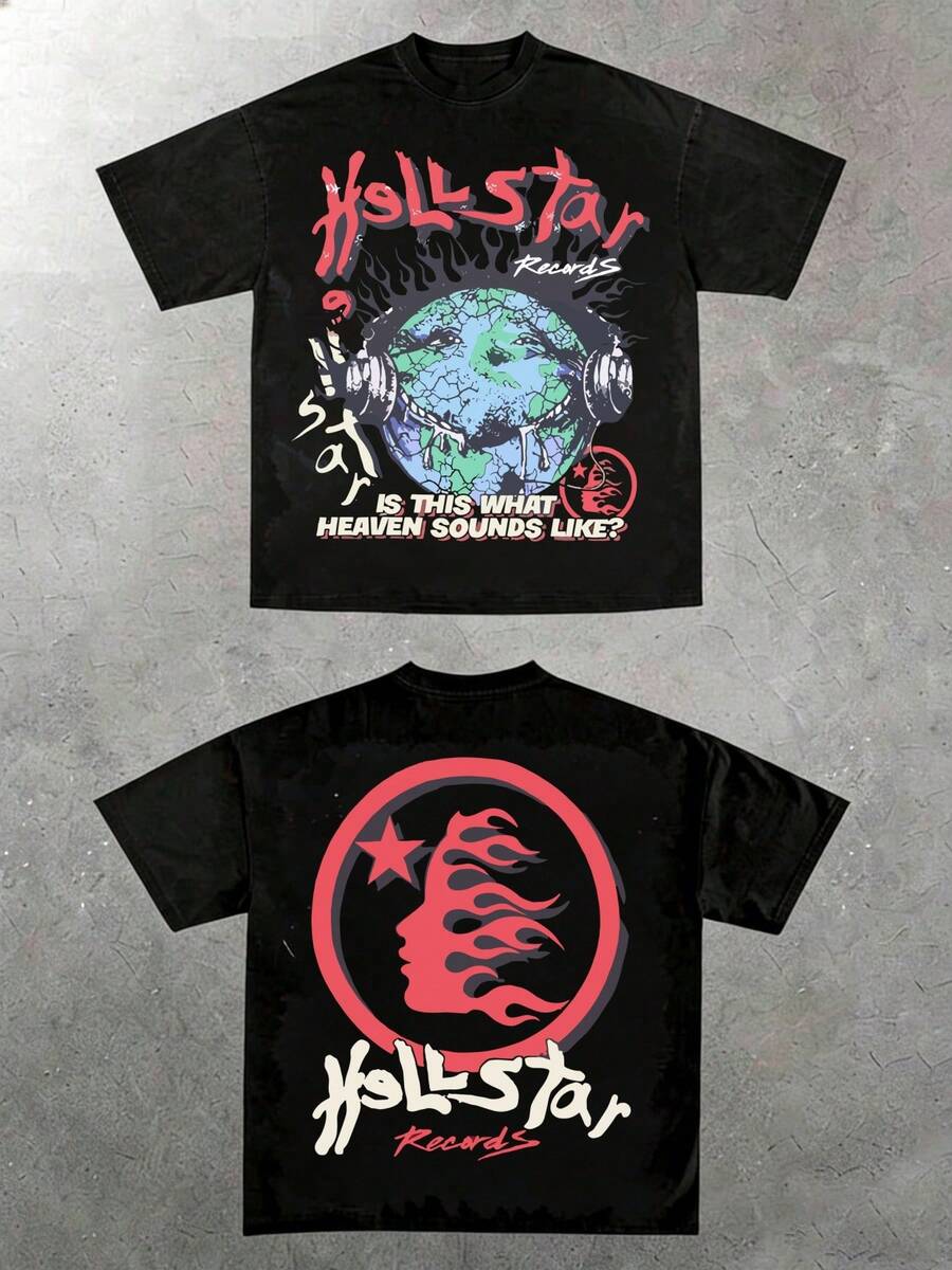 Hellstars Is This What Heaven Sounds Like? Earth Headphones Y2K T-Shirt Double Sided Printed (220g 100% Cotton T-Shirt), Summer Clothes, Men's Tops, Casual And Comfortable, Fashionable Graphic Tee, Unisex Style - màu đen - Xem 1