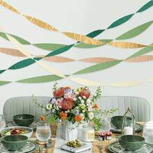 5 Rolls Assorted Color Crinkle Paper Rolls With Floral Ribbons And Striped Decor, Suitable For Birthday, Valentine's Day, Party Decorations - Ribbons - Sage Green - View 5