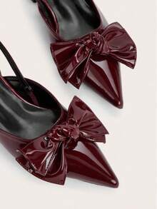 Women's High Heels, Women's Flats, Burgundy Shoes, Faux Leather Upper With Bow Embellishment, Non-Slip Rubber Sole, Comfortable And Durable, Versatile Style, Suitable For Dates, Dances, Parties, And Outings. Local Warehouse Available. - Màu Đỏ Sâu - Xem 6