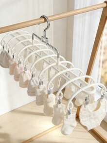 1 cái giá phơi tất bằng thép không gỉ 20 kẹp, giá treo quần áo dùng để phơi tất, đồ lót, quần áo bẩn trên ban công, giá phơi quần áo gia dụng chống gió, đồ dùng cho em bé - Màu trắng kem - Xem 3