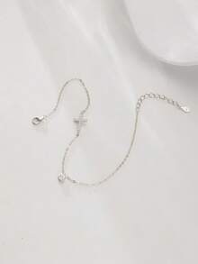 SYMFNY Dainty 925 Sterling Silver Sideways Cross Bracelet With Sparkling CZ Charm, 14K Gold Vermeil Minimalist Jewelry For Women, Elegant Daily Wear Gift - Bracelet - View 3