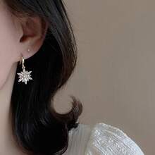 A Pair Of Elegant Pink Glass Snowflake Earrings, Adorned With Sparkling Cubic Decorations, Is The Perfect Gift For Valentine's Day, Anniversaries, Birthdays, And Holidays.They Are Also Suitable For Casual And Everyday Wear.Elegant Earrings, Synthetic Gemstone Earrings - 1 Pair - 查看 5