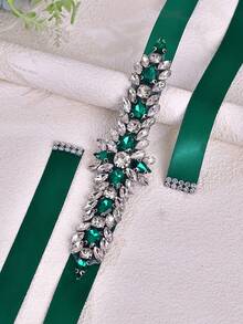 1 pieza Cinturón de vestido lujoso, brillante y sexy. Cinturón de jade con rhinestones, hecho de cuentas de vidrio de colores y rhinestones hechos a mano. Accesorio para vestido de novia, accesorio de uso diario, cinturón para fiesta/banquete/ocasión especial, verano, playa - Multicolor - Ver 7