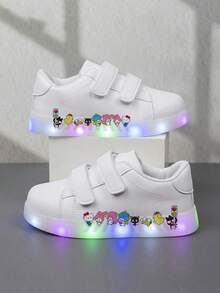 SANRIO 一双时尚实惠的休闲运动鞋，儿童篮球鞋，适合日常穿着和户外活动，圣诞礼物，带灯光效果，户外玩耍鞋，趣味设计鞋，卡通印花鞋，透气面料鞋，柔韧鞋底鞋，儿童运动鞋，运动鞋，节日礼物，2D平底鞋 - 白色 - 查看 6