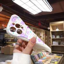 1pc Fashion Purple Four-Leaf Clover Plant Element Pattern White Cream Ripple Thick Anti-Drop Precision Hole Lens Protective Phone Case Compatible With IPhone 17/17 Pro/17 Pro Max/17 Air/16/11/16 Pro/16 Plus/16 Pro Max/16e/15 Pro Max/13/14/12/11/7G/8P, Galaxy A3/12/13C/NOTE12 4G/NOTE13, A16/A17/A18/A57/A58/A78/A98/A60/A3X 4G, Y20/Y21/Y36 - White - View 7