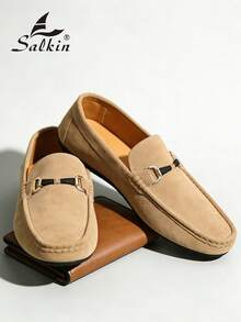 Salkin 设计师款男士休闲乐福鞋，纯色仿麂皮绒面革，柔软舒适，防滑耐磨，适合休闲、商务、毕业典礼、婚礼、春夏秋季等多种场合，尺码偏小，建议选购大一码。 - 卡其色 - 查看 4