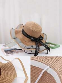 1顶女士户外沙滩帽 - 圆顶草帽，带蝴蝶结丝带，防晒 - A - 查看 5
