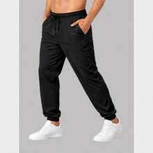 Men's Athletic Tactel Pants With Pockets – Lightweight, Comfortable - Black - View 3