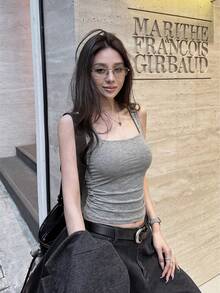 夏季新款简约方领修身背心，女士款 - 灰色 - 查看 5