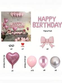 Pink Birthday Balloon Set, Includes Bow Knot Balloons, Foil Balloons For Birthday Party, Balloon Decor, Photography Props, Camping Party Decor, Anniversary, Festival Celebration, Theme Birthday Party Backdrop - Pink Bow Birthday Balloon Set - View 4