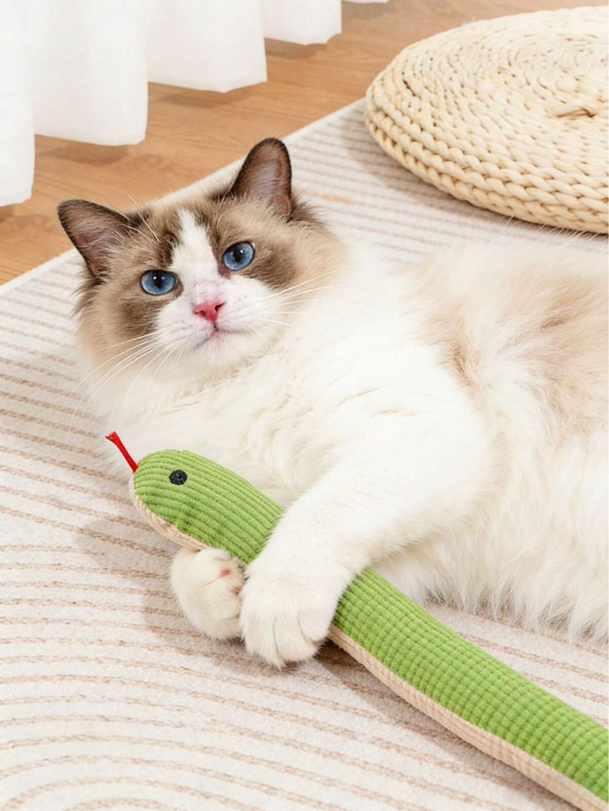 2 pièces/set Jouets pour chat serpent, bâton à hochet de texture de lin doux, jouet en peluche de serpent de 13pouces avec un son de bruissement réaliste, jouets de chasse interactifs pour chats et petits chiens, convient pour divers chats et chiens d'intérieur 4
