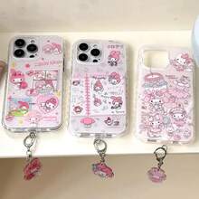 SANRIO Full Screen Polka Dot Star Melody Happy  Pink Phone Case For 11 12 13 14 15 16 17 Pro Max14 15 Plus Y2K Cover - A - 查看 3