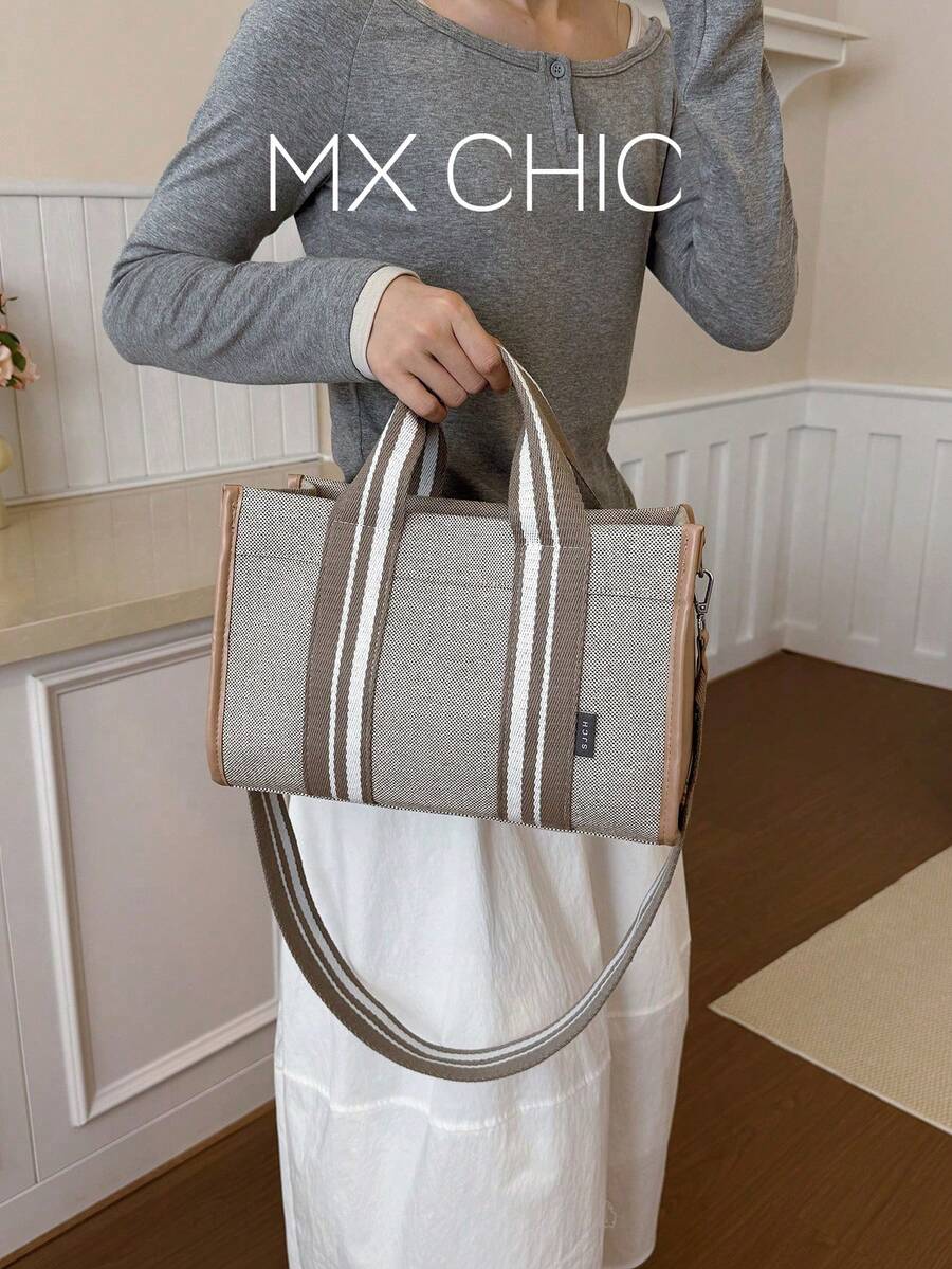 女士极简大容量手提包、单肩包、托特包、斜挎包 - 卡其色 - 查看 1